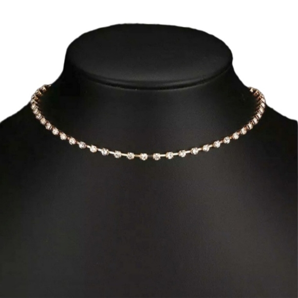 Rhinestone Choker Necklace Party Formal Casual Silver Gold - Picture 5 of 15